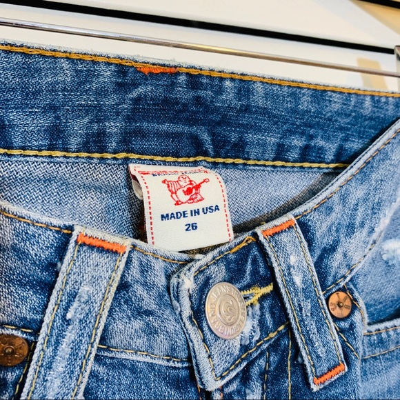 $398 True Religion Patchwork Distressed Jeans - Picture 6 of 7